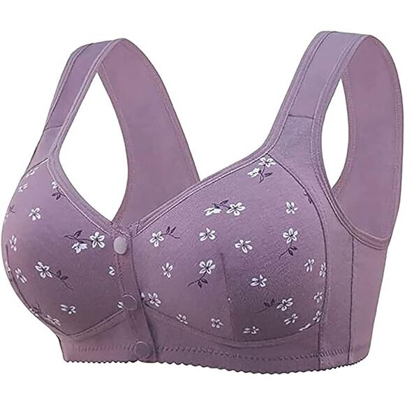 NWT ~ Purple Flowered Front Closure Push Up Senior Full Coverage Bra ~ Size 3X - Picture 2 of 5